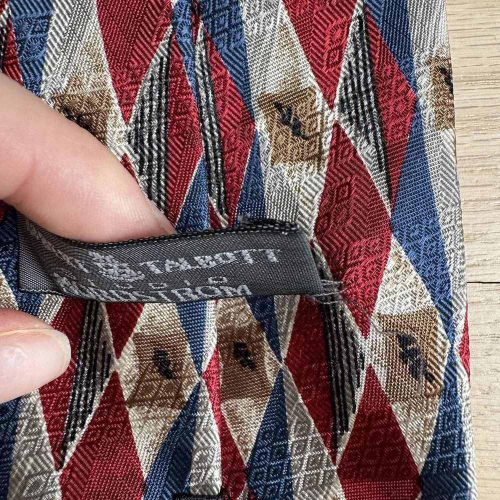 Robert Talbots Studio Nordstrom Men's Silk Tie Geo Print Red Blue Made in USA